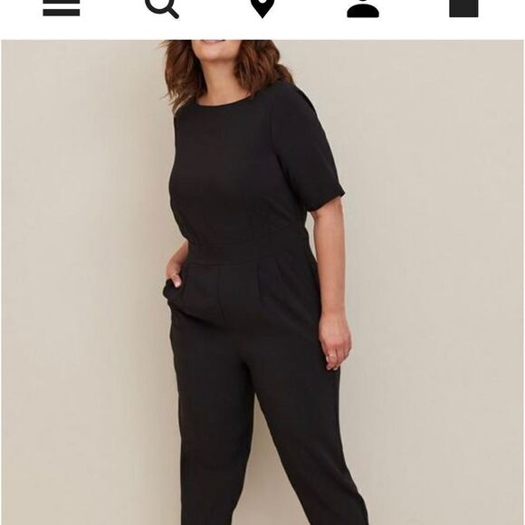 Torrid new black crepe romper jumpsuit short sleeve boat neck, size 22 - Picture 16 of 16